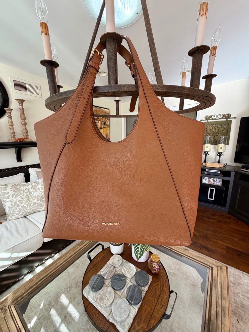 Michael Kors Pebbled Leather Tote in Cognac Brown - Picture 8 of 11